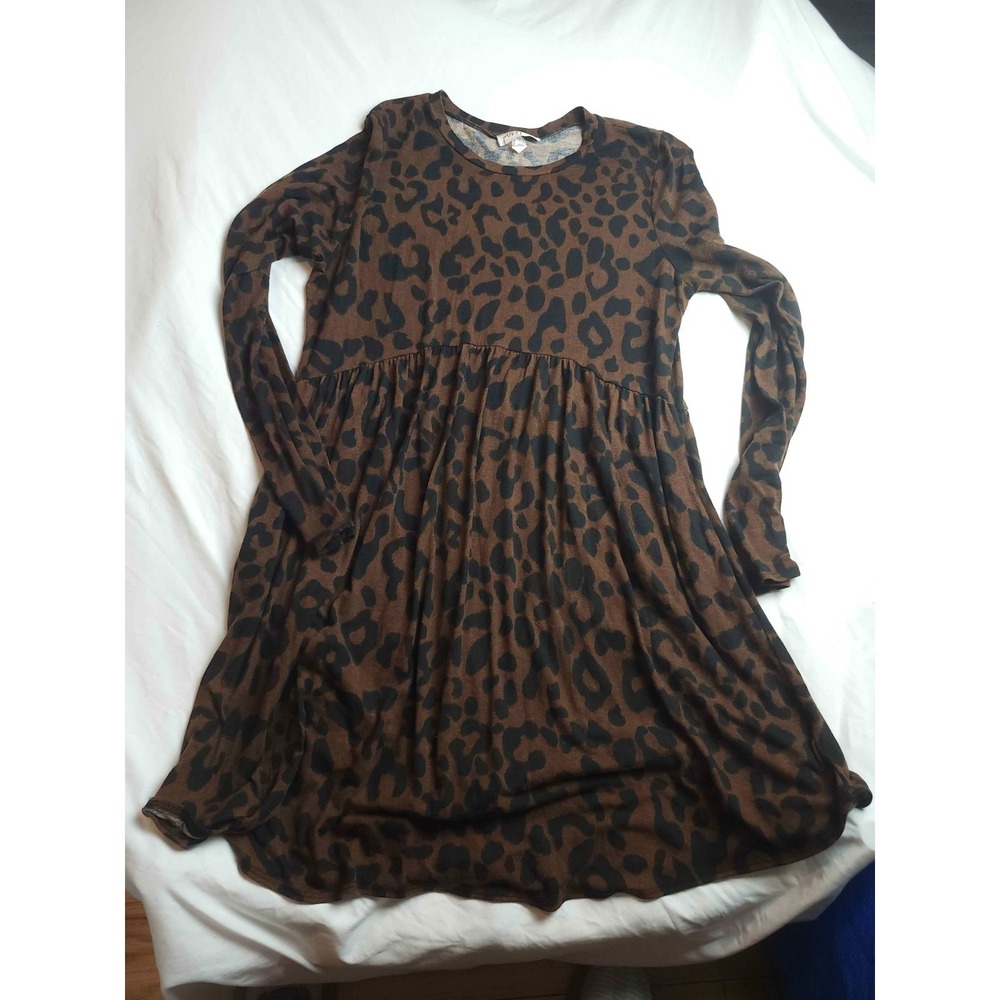 Jules & James Dress Womens 2XL Brown Leopard Print Babydoll Long Sleeve Tunic